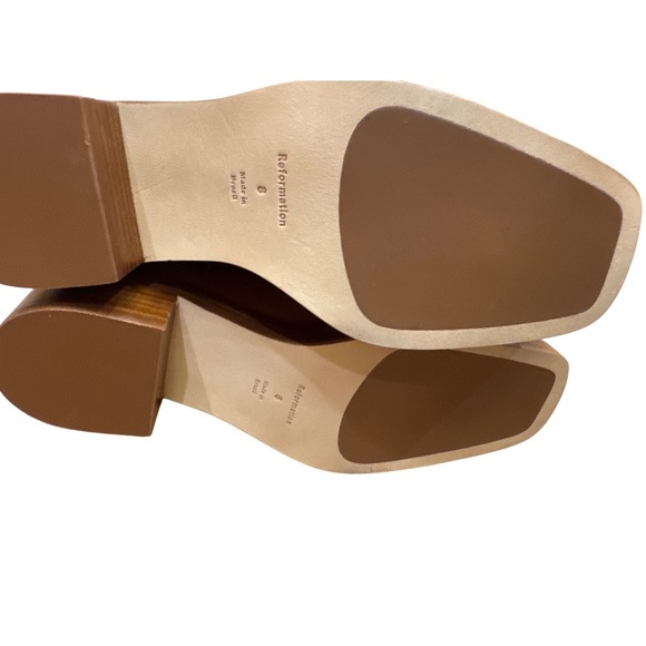 Reformation Frances Knee High Boot Whiskey Leather Women Square Toe Block Heel - Picture 6 of 9